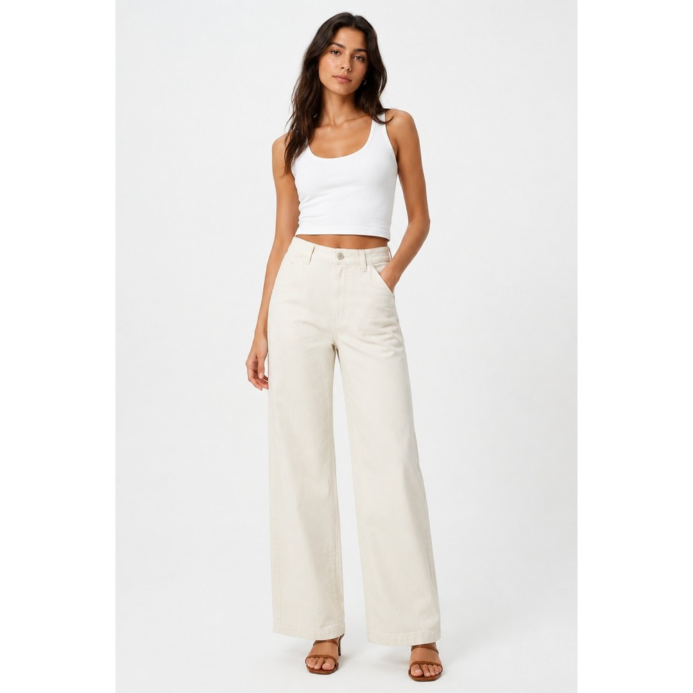 Cotton On Carter Wide Leg Pant Chalk White High Waisted Trousers 4 US NEW